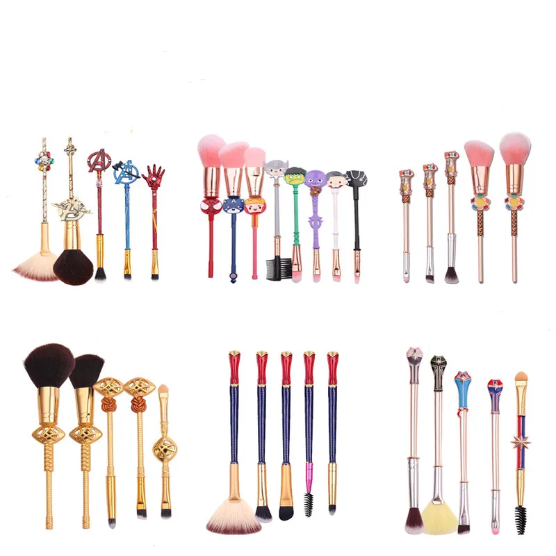 

5pcs Disney Model Image Avenger Makeup Brush Iron Man Spider Man Around Festival Gifts Birthday Stitching Lovely Cosmetics Girl