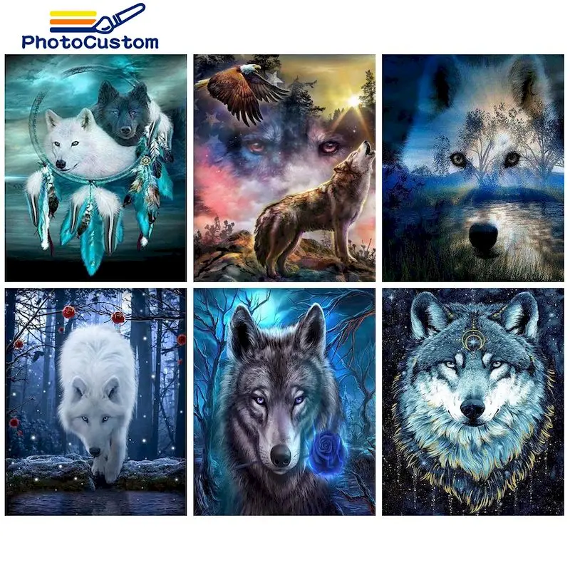 

PhotoCustom 5D DIY Diamond Painting wolf Full Square/Round Diamond Embroidery Mosaic Animal Home Decoration