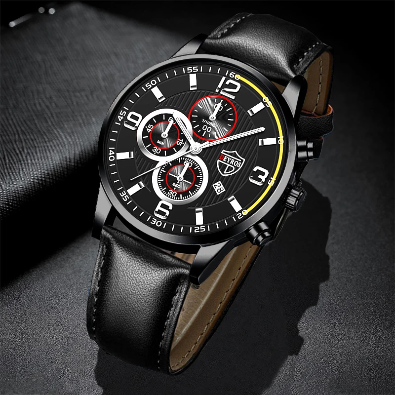 

Luxury Mens Watches Fashion Leather Calendar Quartz Watch Men Business Luminous Leather Watch Male Calendar Date Strap Clock