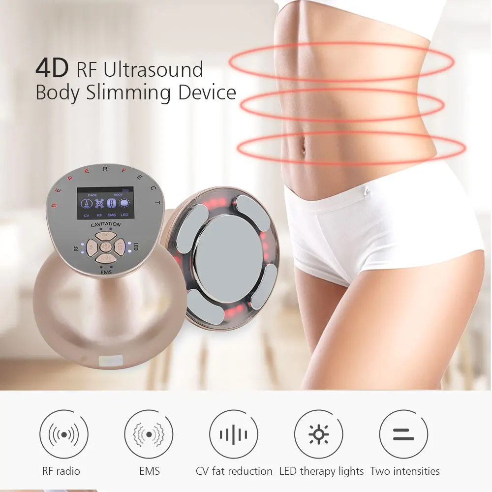 

4D 1MHz RF Radio Ultrasound EMS Cavitation Body Slimming Device High Frequency Belly Fat Burn Weight Loss Anti-Cellulite Wrinkle