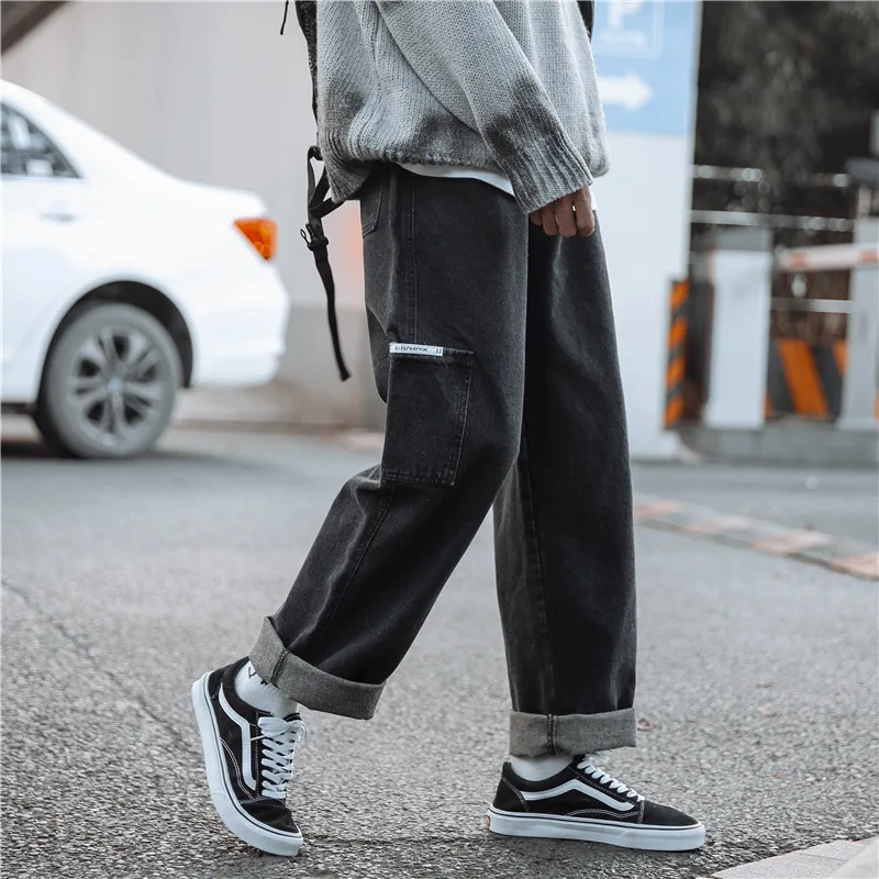 

Spring Summer 2022 Fashion Overalls Jeans Men's Loose Straight Tide Brand Trendy Hong Kong Style Fall Sense Wide Leg Harem Pants