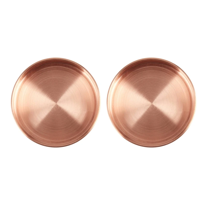 

2X Nordic Copper Round Storage Tray Desk Metal Storage Organizer Jewelry Organizer Small Items Storage Dishes Home Decor