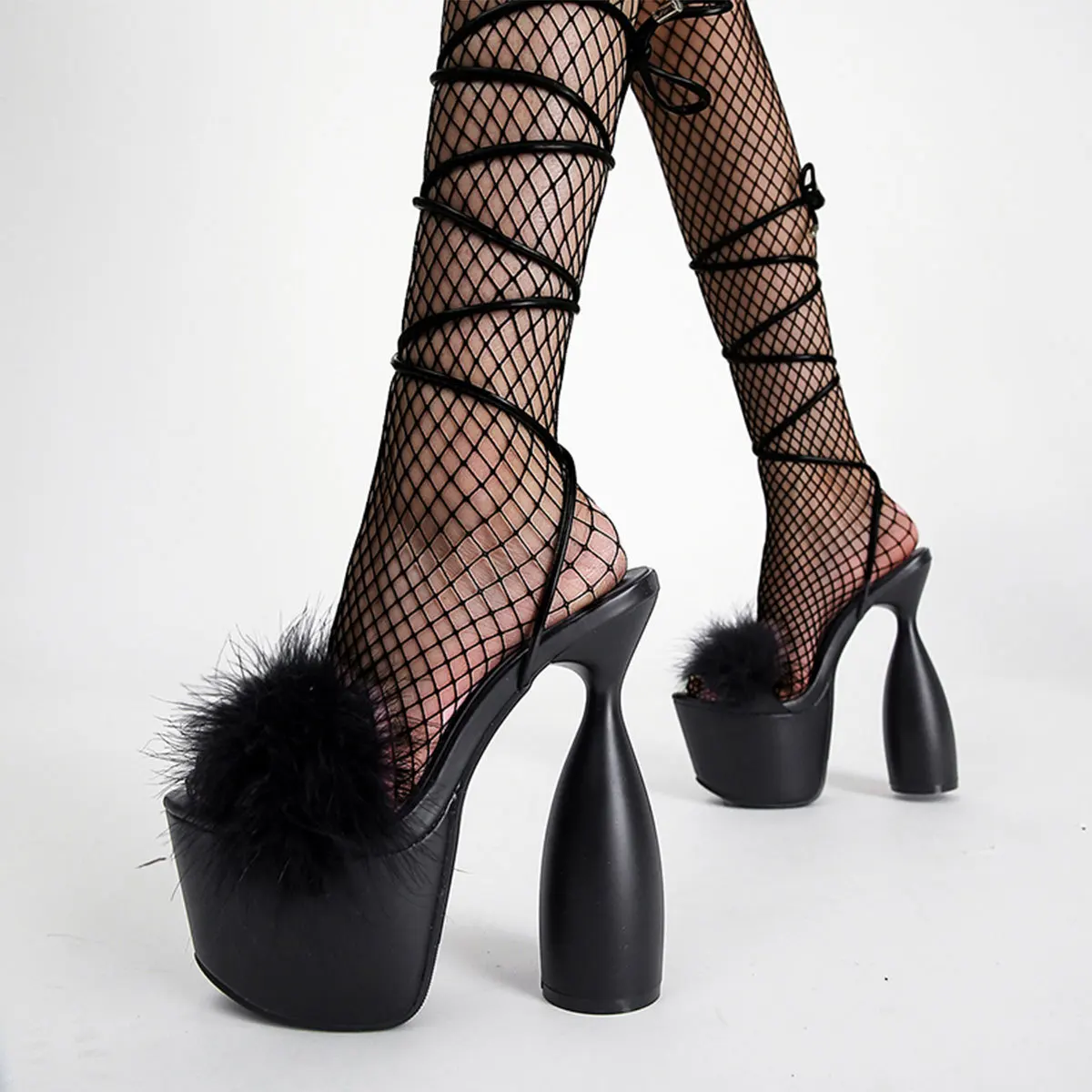 

Сандалии женские с открытым носком, на платформе из искусственного меха, на высоком каблуке 17 см