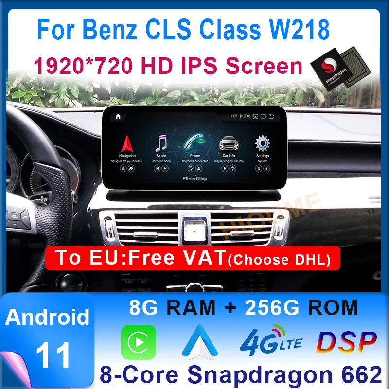 

Автомобильный мультимедийный плеер, 12,5 дюйма, Snapdragon, Android 11, 8 +, 256 ГГц, GPS, для Mercedes Benz CLS Class W218 2011-2018 с CarPlay