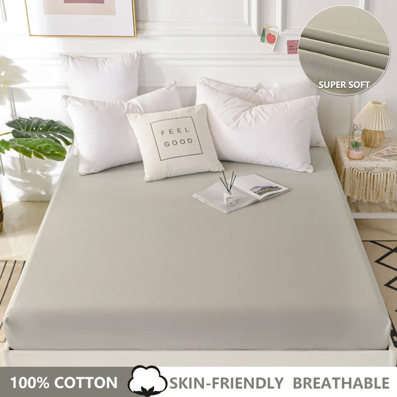 

Hotel Quality Cotton Fitted Sheet Soft Skin-friendly Mattress Cover Plain Color,25cm Deep Pocket,Single or Double Size