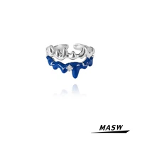 masw original design high class women rings 2022 new trend geometric brass metal weave open blue rings fashion jewelry gifts