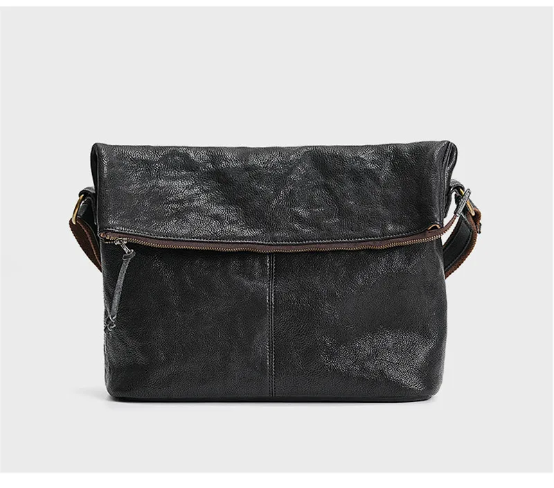 Fashion casual high-quality natural genuine leather youth black messenger bag daily outdoor weekend work party shoulder bag men
