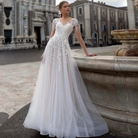 bobo a line v neck wedding dress long sleeve elegant lace applique bridal gown illusion draped button floor length vestido
