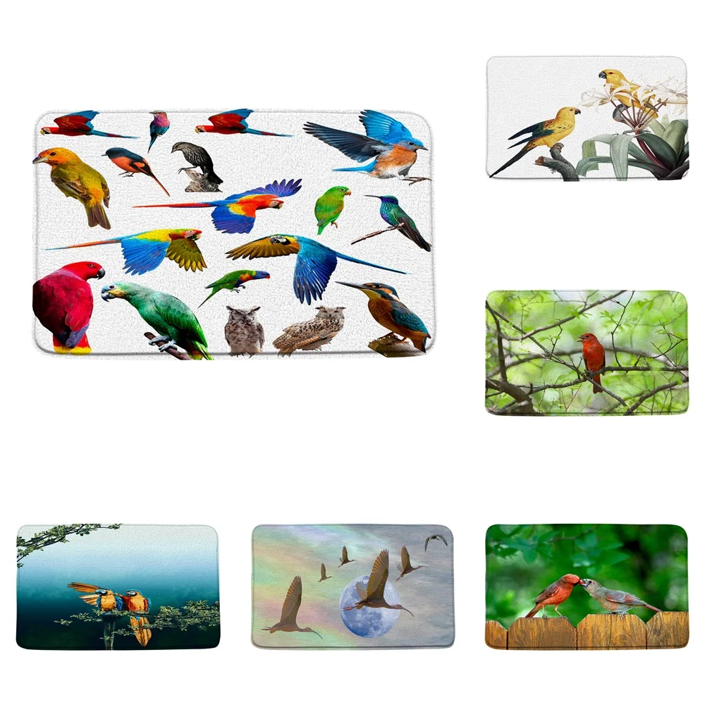 

Colorful Parrot Owl Bird Bath Mats Non-silp Tropical Plant Animal Tree Branches Scenery Bathroom Rugs Carpet Toilet Doormat Home