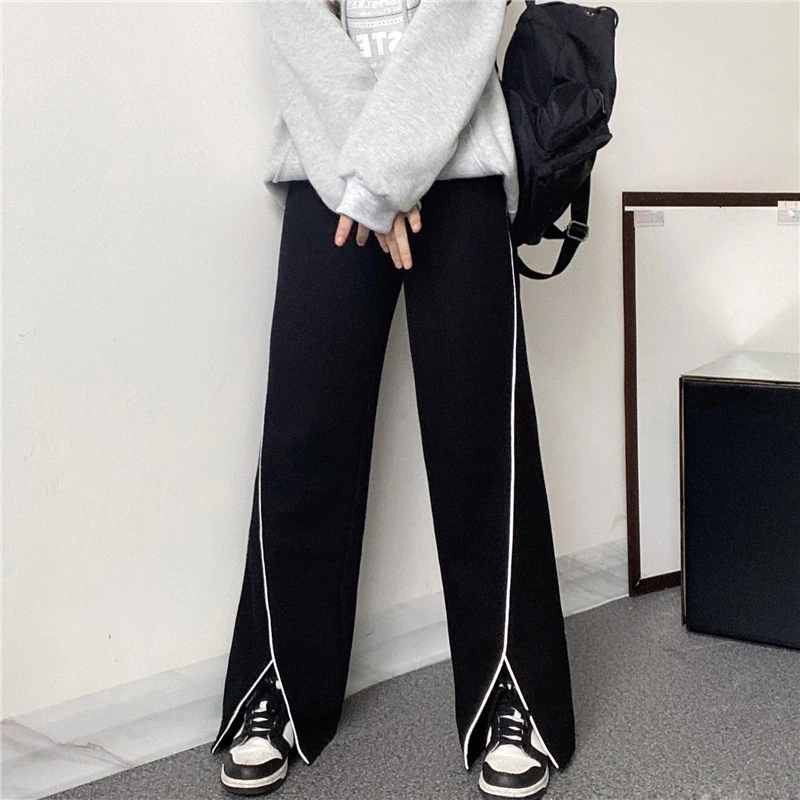 

Wide Leg Pant Women High Street Casual Reflective Stripe Slit S Loose Sweatpants Hipster Streetwear Y2k Pants