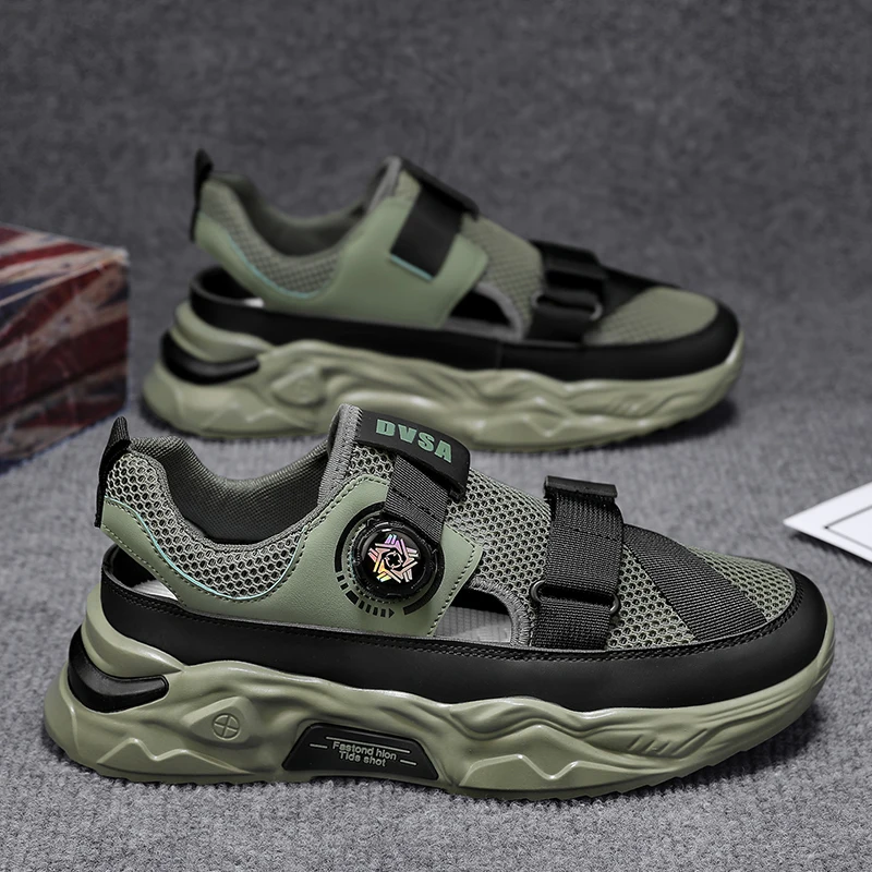 Мужские сандалии с вращающейся пряжкой легкие Нескользящие сетчатые кроссовки