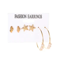 3 pairs of fashionable new earrings for women ocean wind sweet conch starfish earrings temperament circle pearl earrings