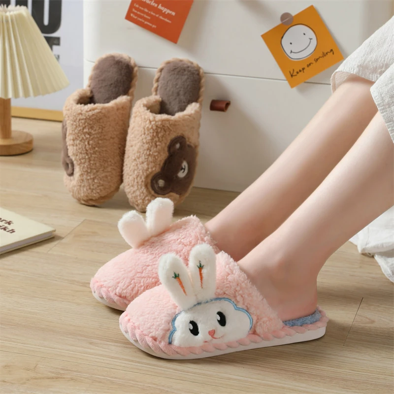 Rabbit Bear Slipper Womens Winter Warm Home Kawaii Cartoon Plush Contton Indoor Funny Cute Fuzzy House Floor Shoes Female