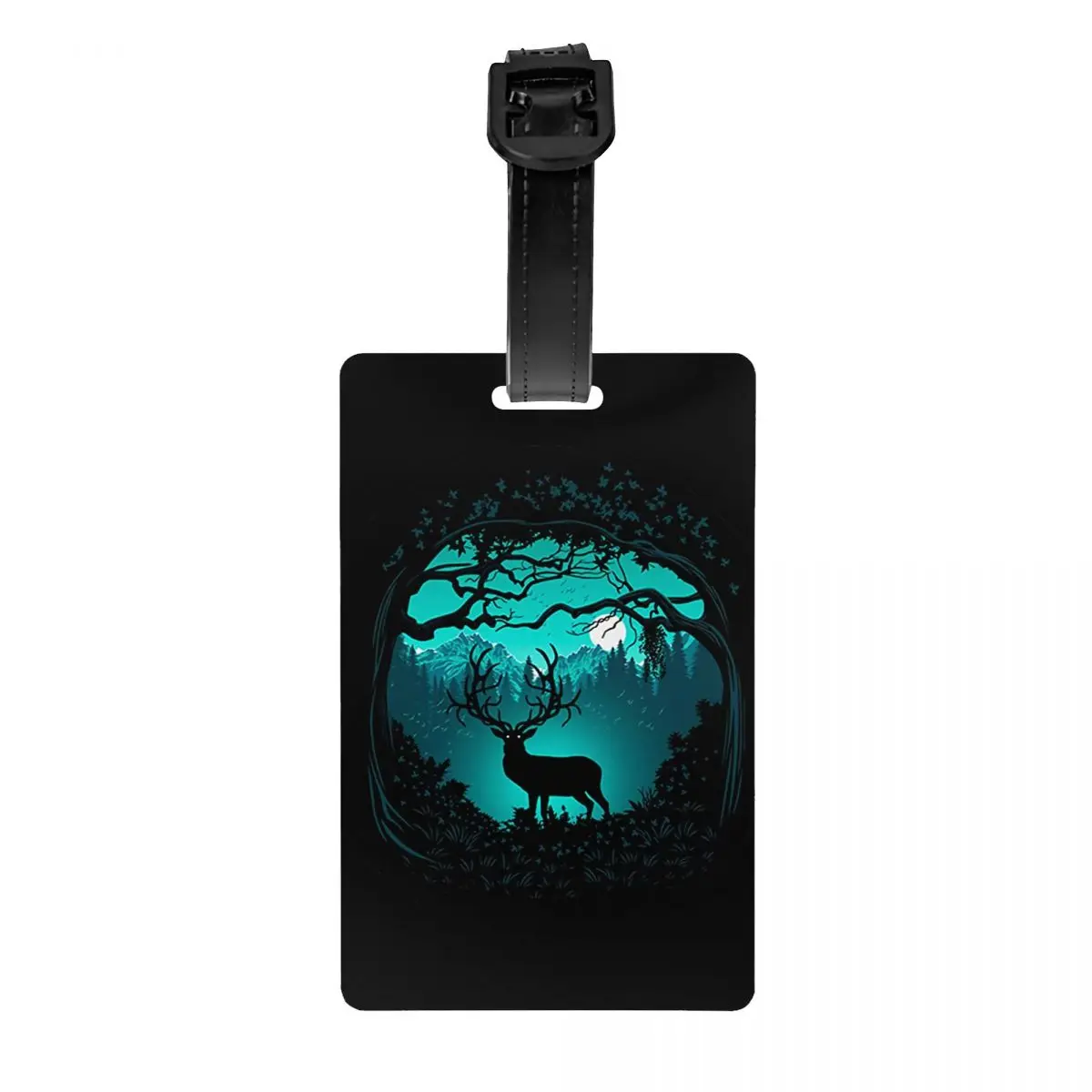 

Custom Dark Forest Deer Luggage Tag With Name Card Privacy Cover ID Label for Travel Bag Suitcase