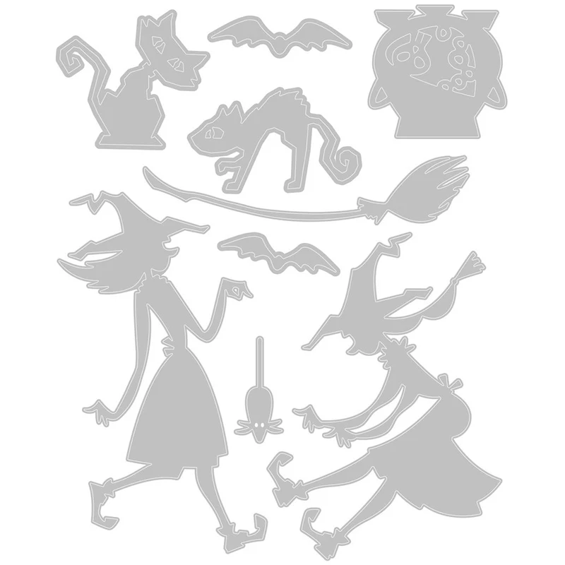 Новинка 2021 металлические штампы в виде метлы на Хэллоуин с ведьмой кошкой для