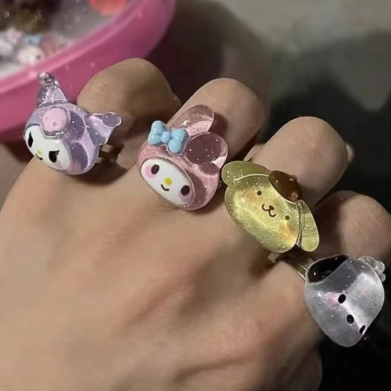 

Sanrio Anime Ring Adjustable Accessories Cute Hello Kitty Cinnamoroll My Melody Kuromi Resin Girlfriend Girl's Heart Toys Gift