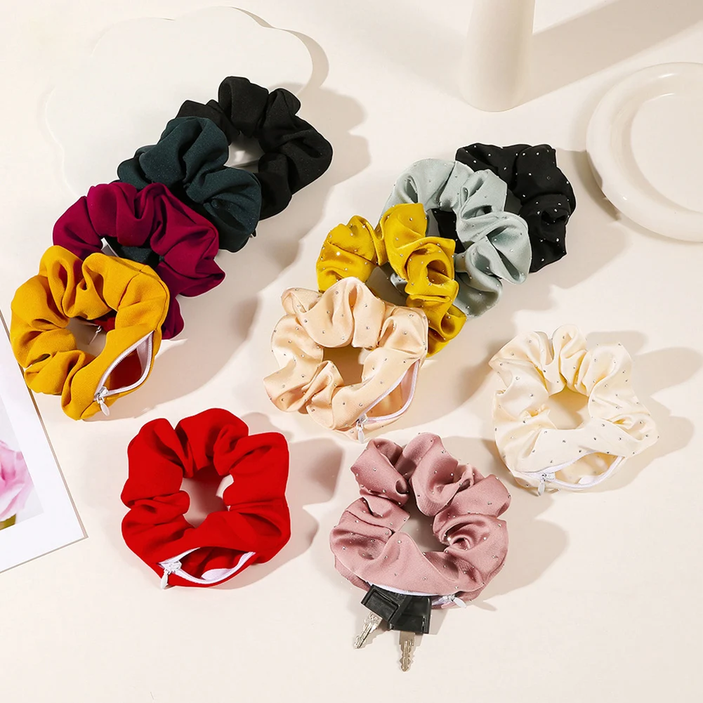 

Korean Cotton Scrunchies Zipper Scrunchie Pack Elastic Hair Bands Solid Color Headbands With Zip Headwear Girls Hair Accessories