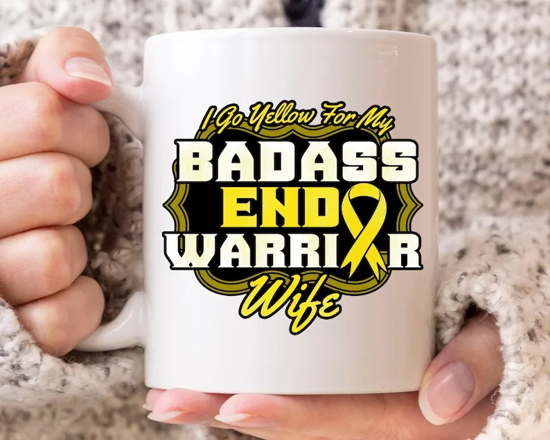 

I Go Yellow For My Badass Endo Warrior Wife Mug, Endometriosis Awareness Coffee Mug, Endo Fighter, Yellow Ribbon, Adenomyosis Wa
