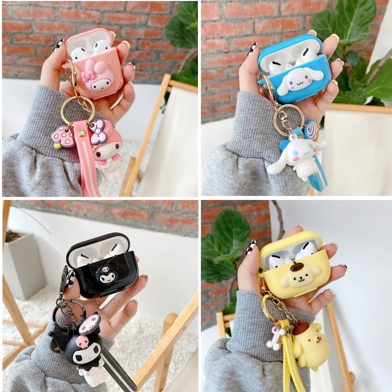 

Kawaii Sanrios Kuromi My Melody Airpods 123 Обложка аниме фигурка мультфильм портативные Bluetooth наушники брелок кукла защитный чехол