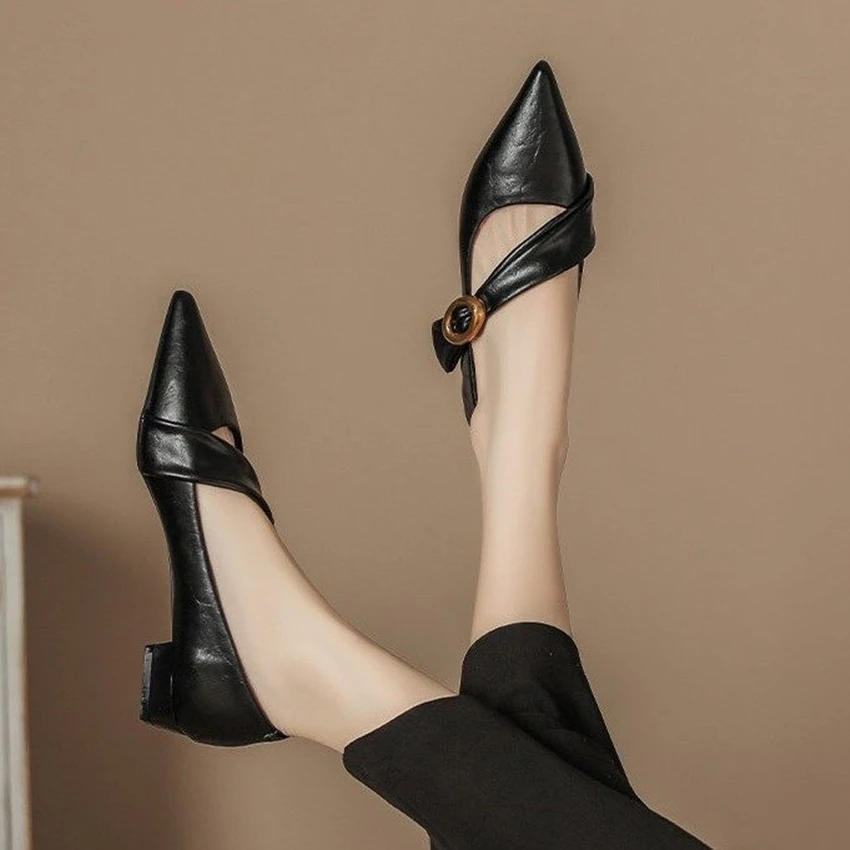 Женские сандалии на плоской подошве с острым носком бархатные боковые из флока