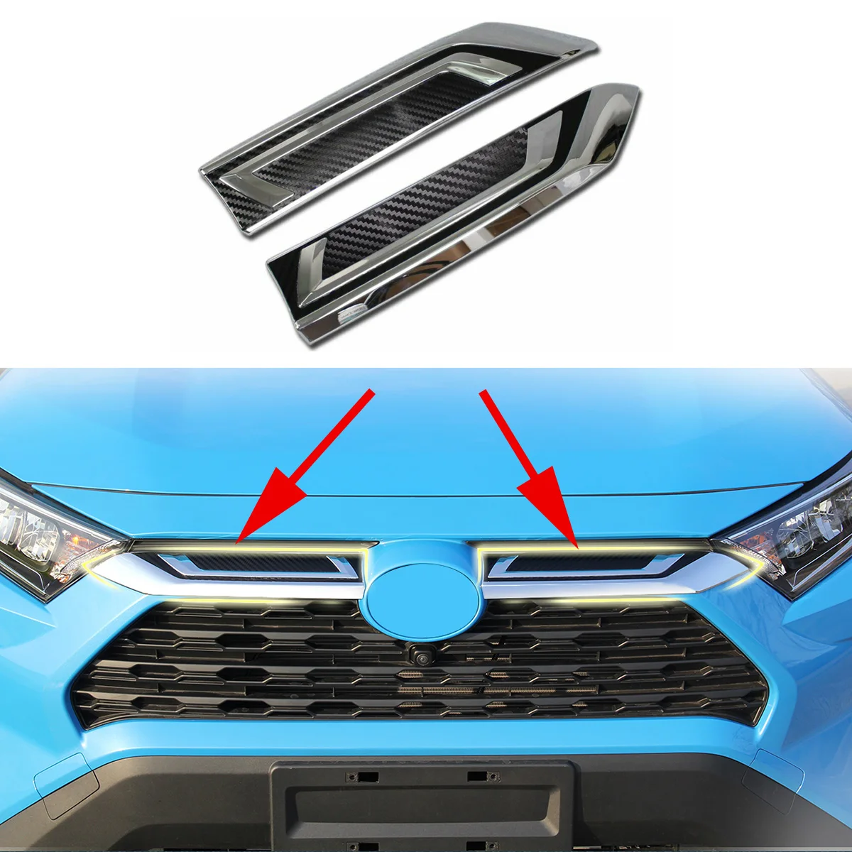 

Подходит для Toyota RAV4 2019-2022, Хромированная передняя решетка радиатора, защитная крышка, отделочные полосы, декоративные аксессуары для гриля