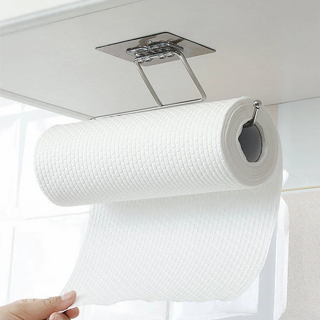 

2Pcs Kitchen Accessories Self-adhesive Under Cabinet Paper Roll Rack Towel Holder Tissue Hanger Storage Rack For Bathroom Toilet
