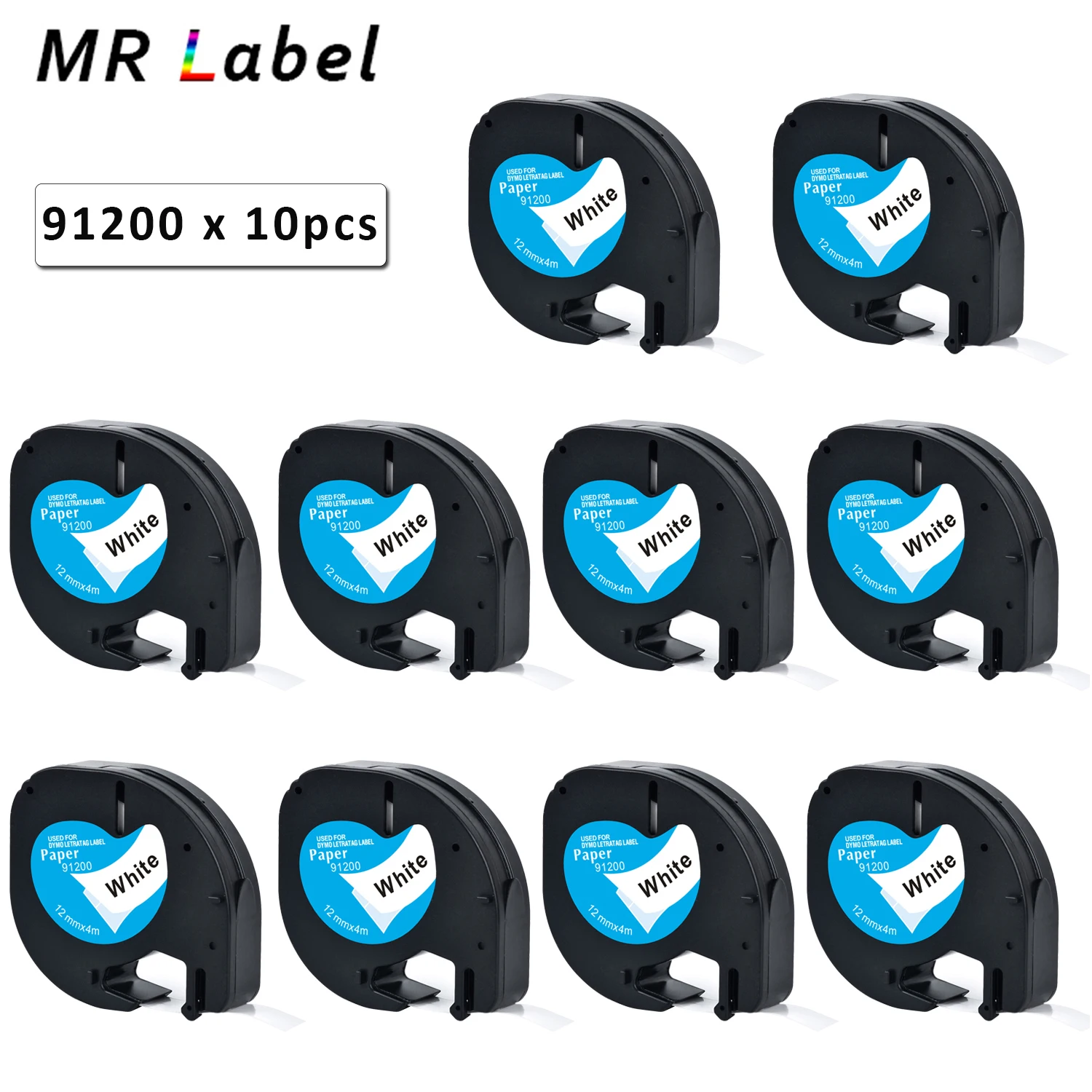 

10PK 91200 91330 91220 12 мм x 4 м этикетка для Dymo Letratag черная на белой бумажной ленте для Letratag LT-100H LT100T