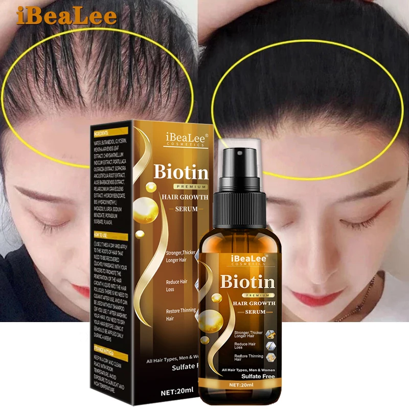 

New iBeaLee Hair Growth Products Biotin Fast Growing Hair Care Essential Oils Anti Hair Loss Spray Scalp Treatment For Men Women
