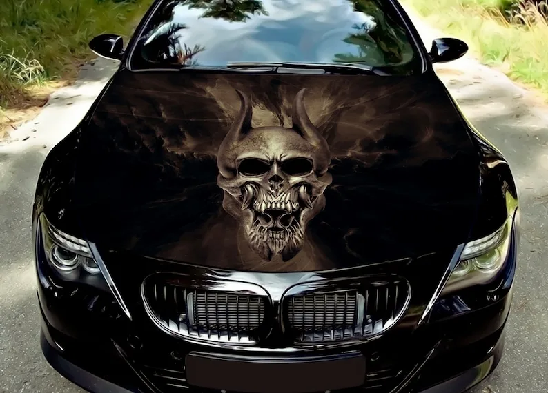 

Car hood wrap decal, vinyl, sticker, graphic, truck decal, truck graphic, bonnet wrap decal, f150, death, skull, evil, horns