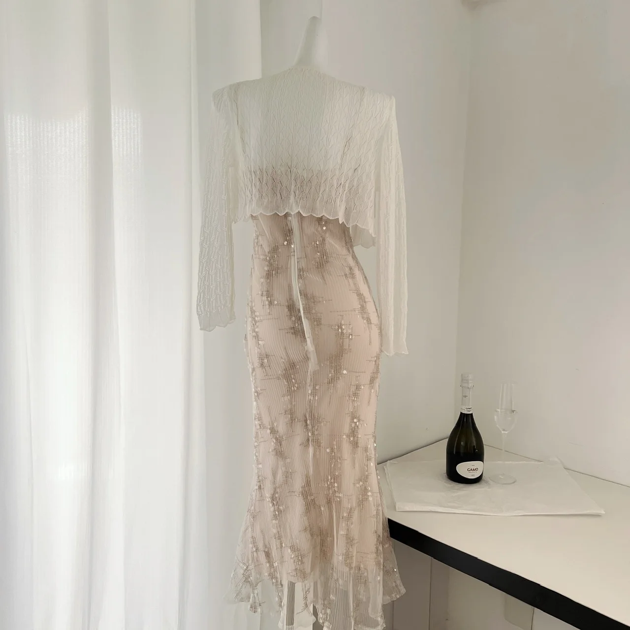 Женское Сетчатое платье с блестками Элегантное Длинное без рукавов открытыми