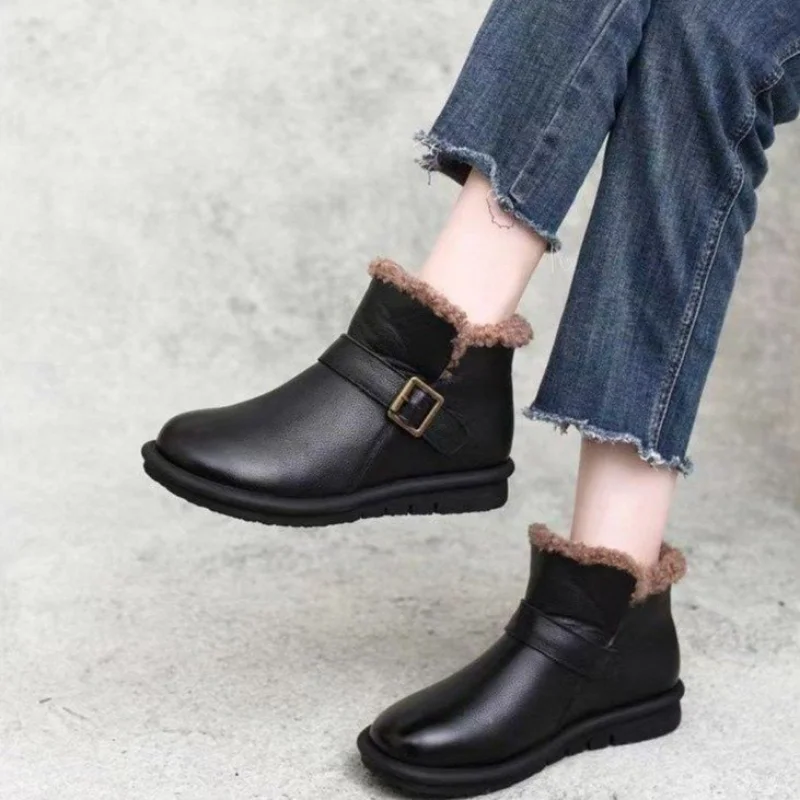 

Leather Waterproof Snow Boots Women's Winter 2022 Thickened Warm Ankle Boots Fashion Platform Non Slip Casual Cotton Shoes Size