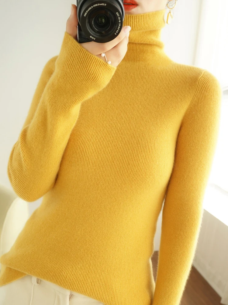 

2023 New Korean Style Autumn And Winter Sweater Solid Color Turtleneck Down Women's Knitted Sweater Slim Fit Soft Sweater