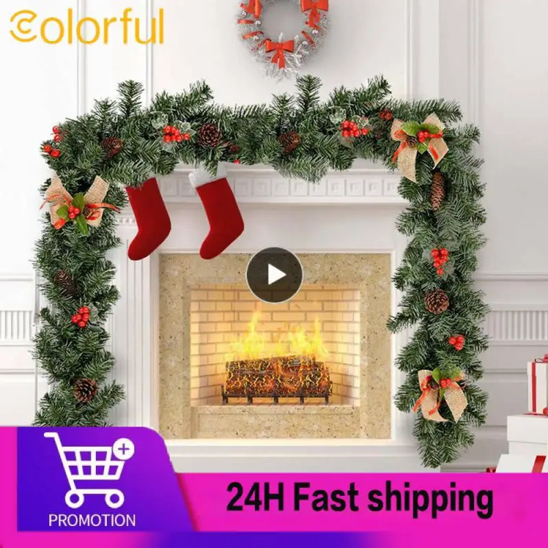 

Vivid Wreath Hanging Ornaments Party Stair Pendant Pvc 180cm Door Fireplace Wreath Rattan Garland Christmas Rattan