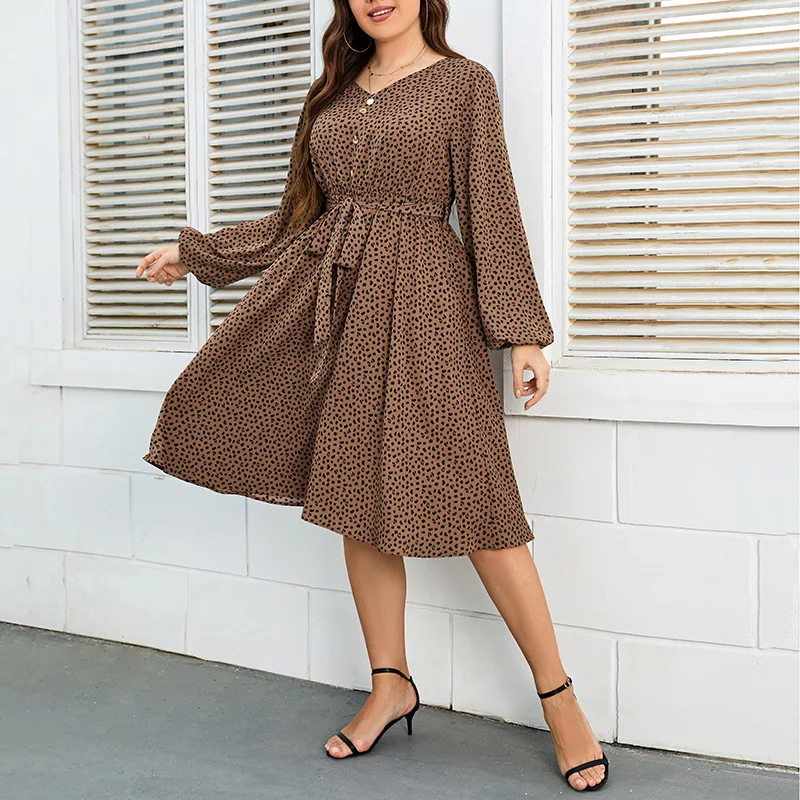 

Платье-миди женское с длинным рукавом, V-образным вырезом и поясом