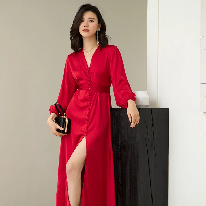 

Sexy Long Red Wedding Robes for Bride Women V-neck Luxury Sleepwear Nighties 2022