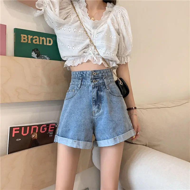 With Slit Mini Blue Women's Denim Shorts Baggy High Waist Loose Short Pants for Woman To Wear Sexy Jeans Youthful Clothes XL Hot