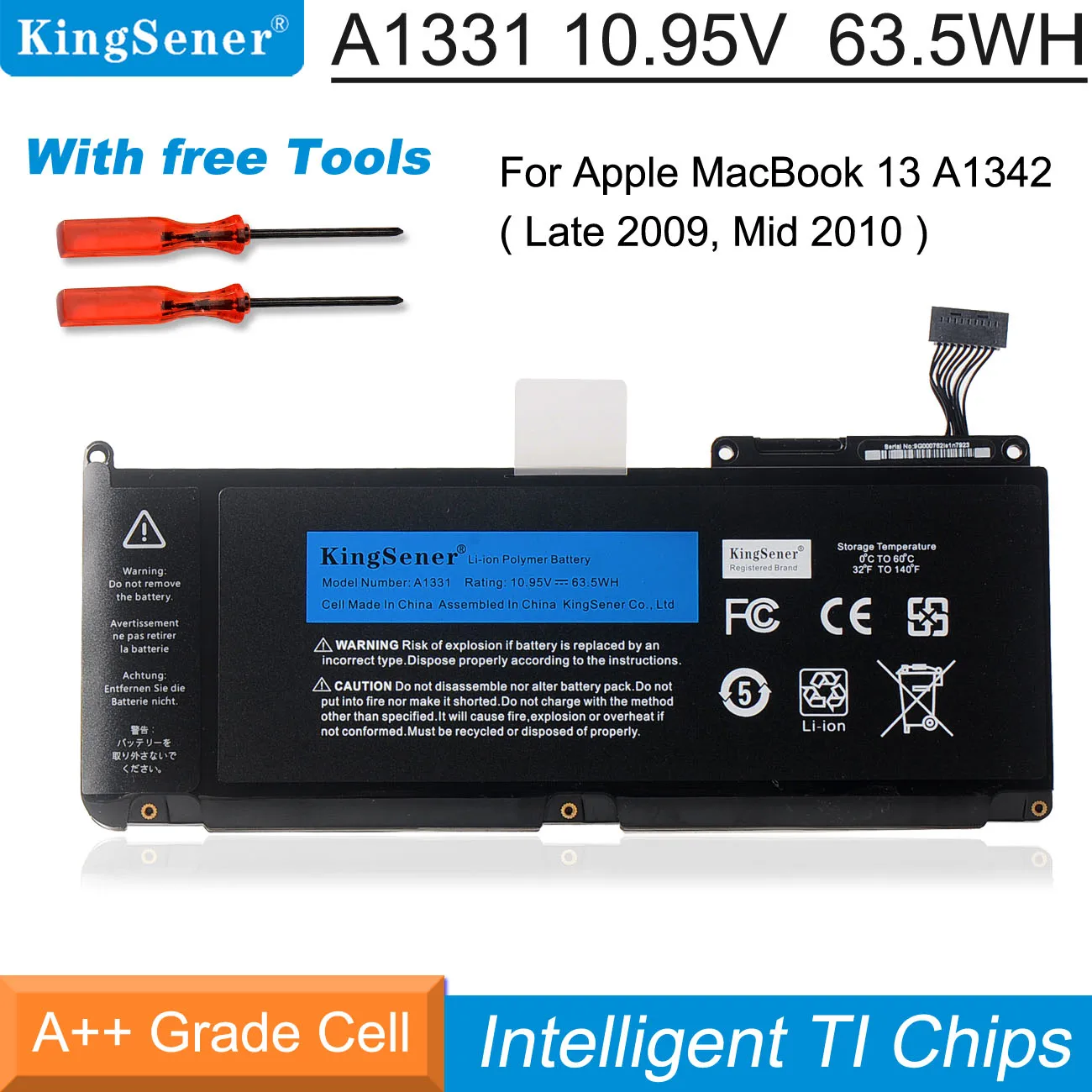 Bateria Nova do Portátil de Kingsener A1331 para Apple Macbook 13.3 A1342 Unibody Mc207ll a Mc516ll a 0206809-a 10.95v 63.5wh