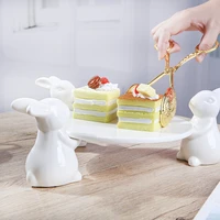 creative white rabbit ceramic cake plate store dessert fruit display tray hotel restaurant cute rabbit plate gift home decor new
