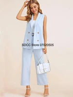 new womens vest slim fit lapel bouble breasted sleeveless jacket party solid color for lady waistcoat damen weste