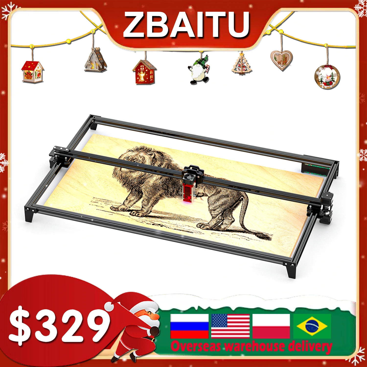ZBAITU Laser Engraving 81x46cm/80x80cm Diode Wood Router Engraving and Cutting Machine Built-in Air Assist