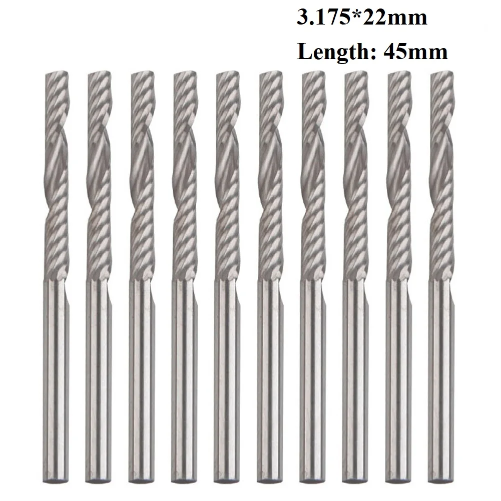 

10pcs 1/8 Cnc Bits Single Flute Spiral Router Carbide End Mill Cutter 3.175x25mm CNC Flat Nose End Mill Engraving Router Bit