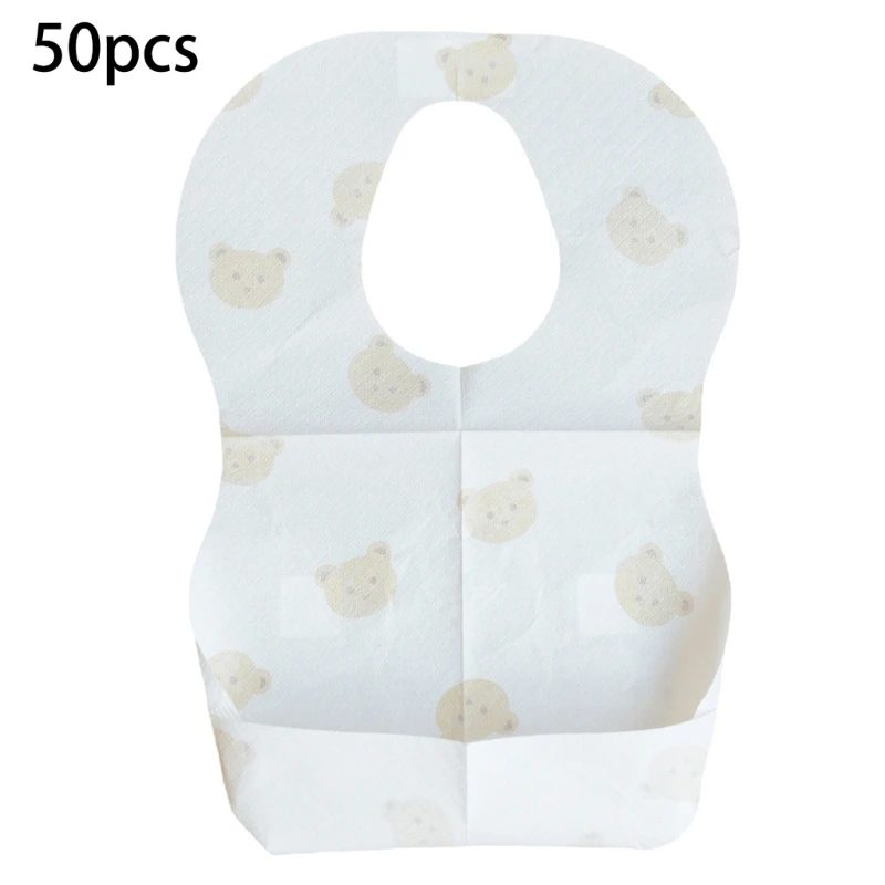 

50-Pack Disposable Bibs for Babies Cartoon Bear Print Drooling Bibs with Pocket Baby High-absorbent Saliva Towel