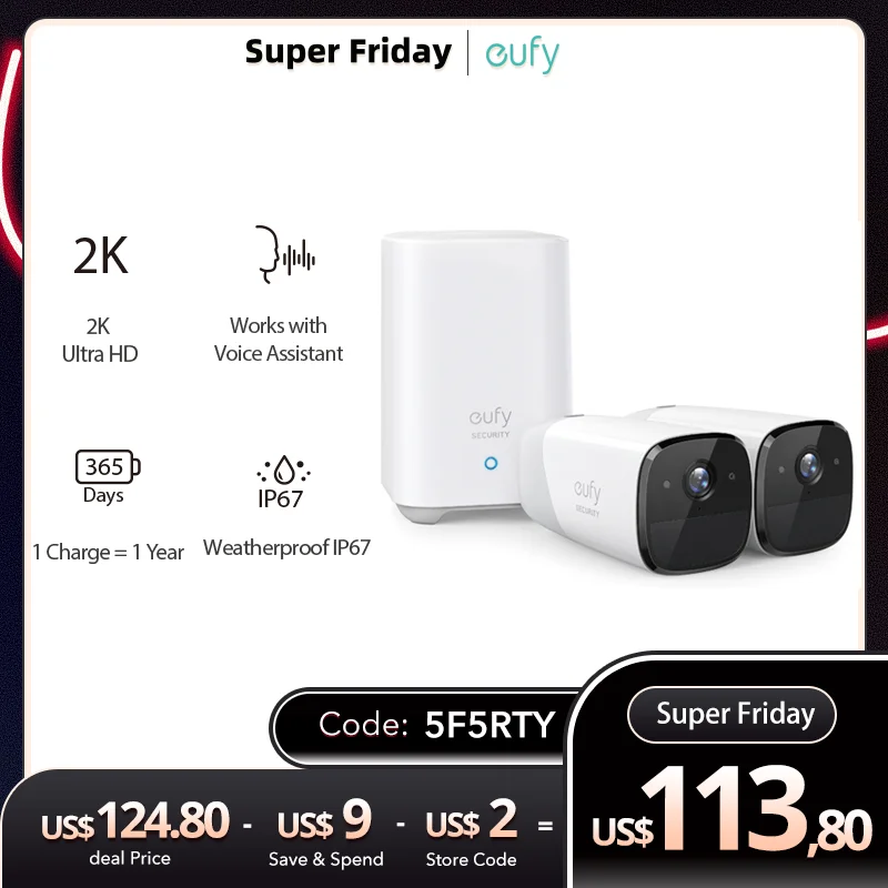 

Беспроводная домашняя камера eufy Security eufyCam 2 Pro, разрешение 2K, срок службы батареи 365 дней, Совместимость с HomeKit без ежемесячной платы