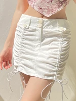 weiyao white solid ruched bandage y2k short skirts womens summer 2022 vacation outfits preppy style low waist pencil skirt