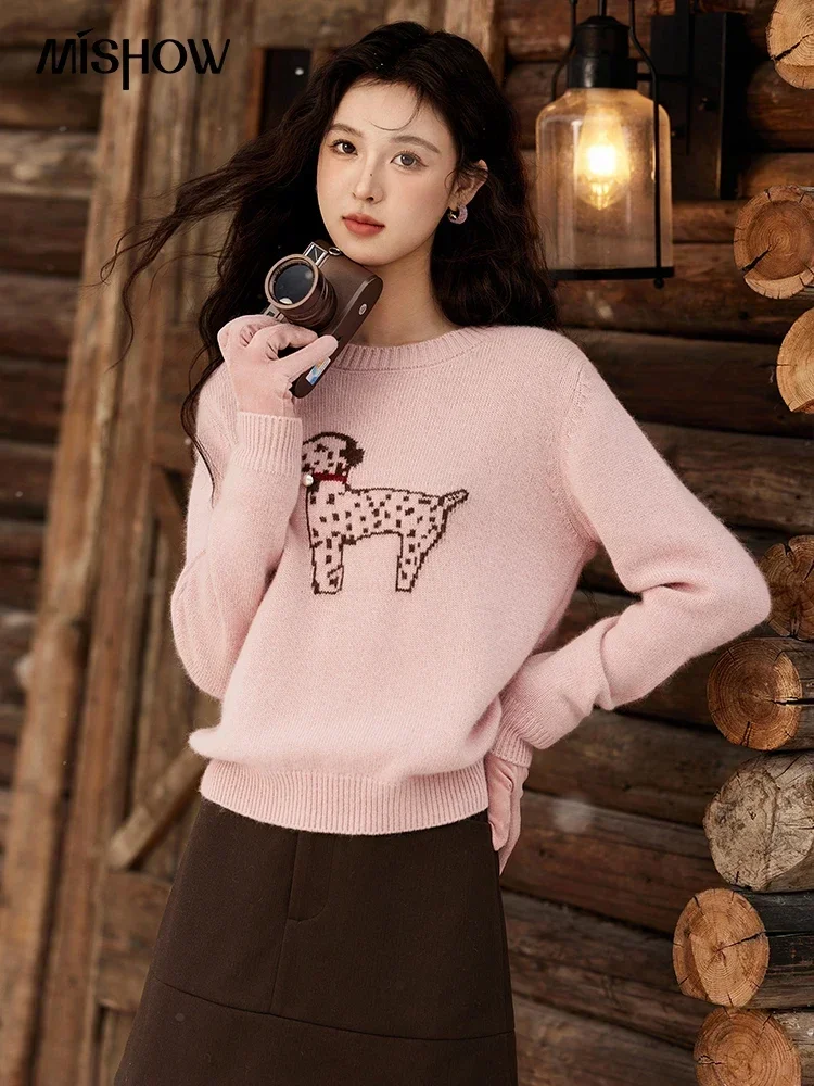 MISHOW розовый свитер с милым щенком женский на осень-зиму новинка 202 свободный