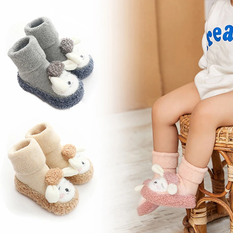 1Pair Newborn Girls Boys Toddler Shoes Socks Winter Baby Cartoon Animal Floor Socks with Rubber Soft Anti Slip Sole Infant Stuff