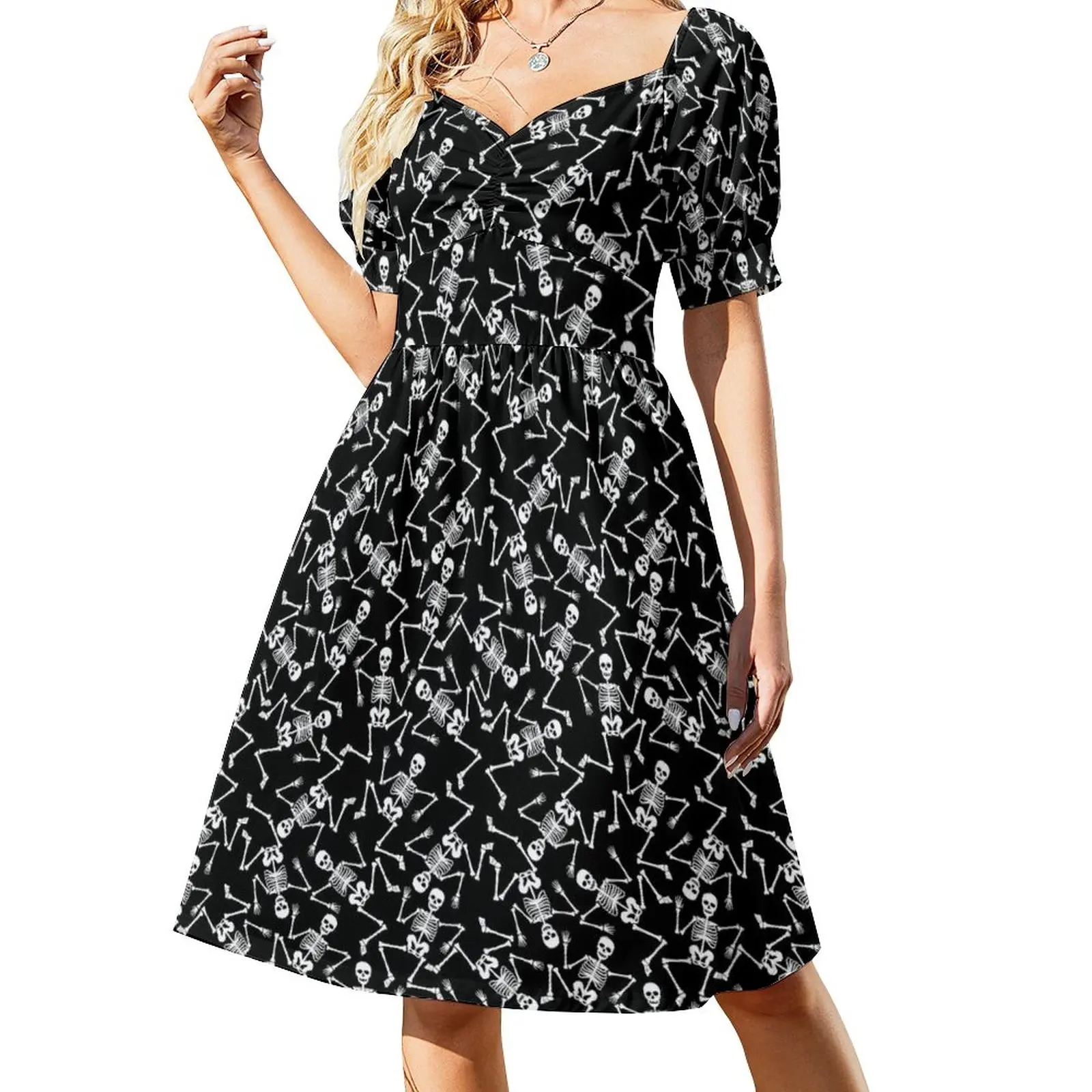 

Повседневное платье с принтом скелета, модные платья в Корейском стиле на Хэллоуин, Привлекательное платье с V-образным вырезом, кавайное платье на заказ, большой размер 3XL, 4XL