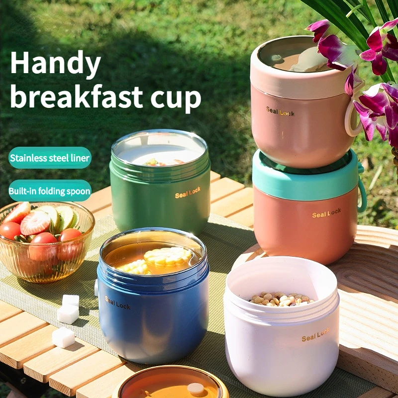 Stainless Steel Lunch Box Oatmeal Cup Drinking Cup with Spoon Food Insulated Cans Insulated Soup Box Insulated Bag Insulated