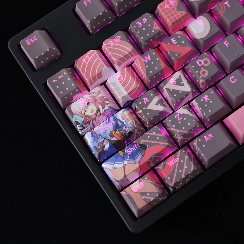 108 Keys/Set March7th Honkai: Star Rail PBT Cherry Keycaps for MX Cross Axis Switch Keycap for Mechanical Keyboard Game Gift