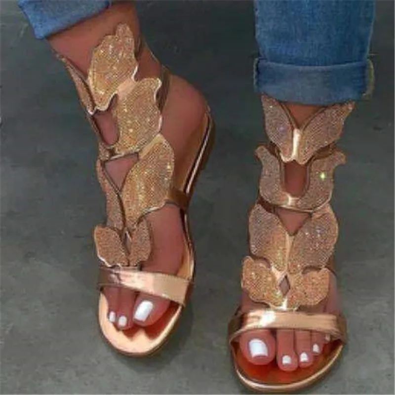 

Сандалии женские на плоской подошве, роскошные повседневные уличные туфли со стразами, высокий каблук, модные босоножки, однотонные, лето